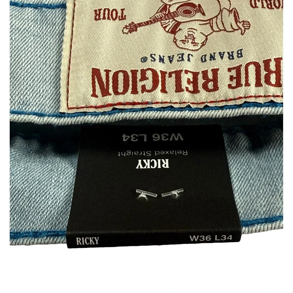 TRUE RELIGION 36 Ricky Big T Jeans Mens Light Wash Straight 701453 NWT